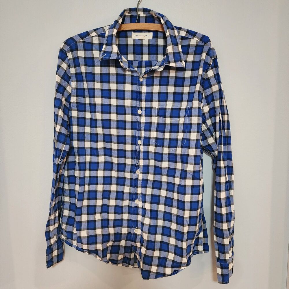 Aeropostale Blue and White Plaid Button Down Shirt Men's Size M